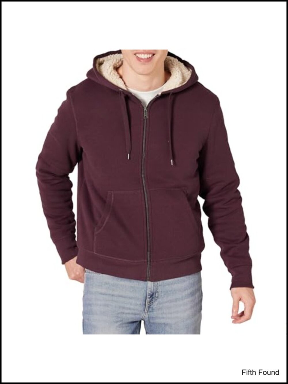 Men's Sherpa-Lined Full-Zip Fleece Hoodie Sweatshirt Burgundy